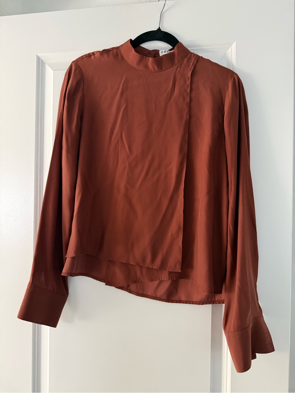 Frame Denim Rust-Red Long Sleeve Mock Neck Blouse